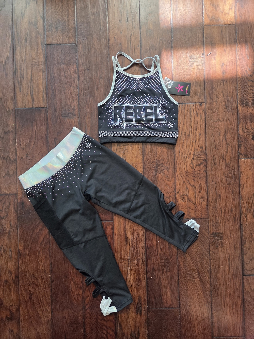 Rebel Athletic Cheer New Set Black Capri Leggings  Top Size Adult S